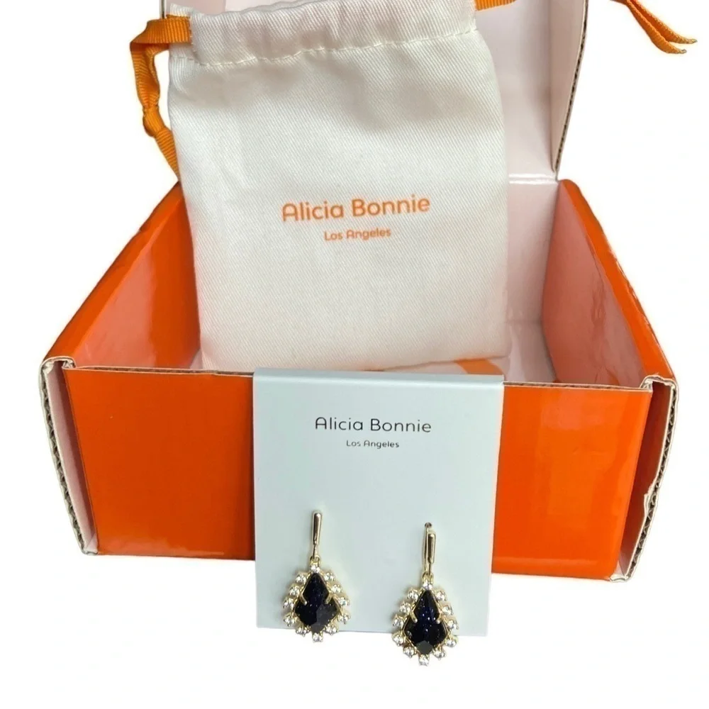 Alicia Bonnie Thetis Gold Tone Black Dangle Dropp Earrings